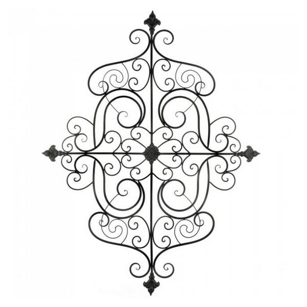 Scrolled Iron Wall Plaque with Fleur De Lis Details - Giftscircle