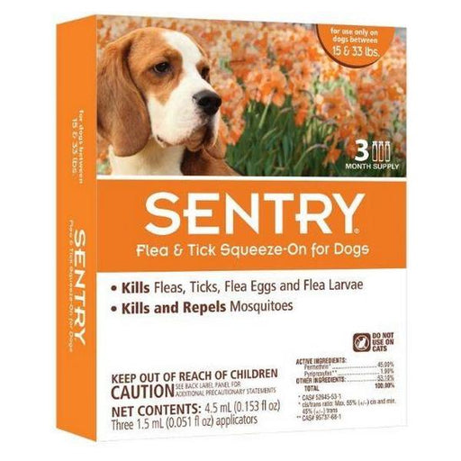 Sentry Flea & Tick Squeeze-On for Dogs - Medium - 3 Count - (Dogs 15-33 lbs) - Giftscircle