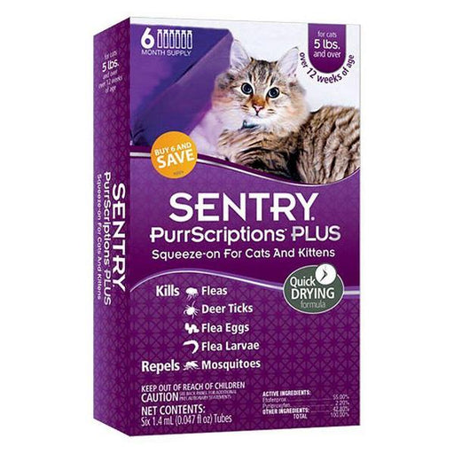 Sentry PurrScriptions Plus Flea & Tick Control for Cats & Kittens - Cats Over 5 lbs - 6 Month Supply - Giftscircle