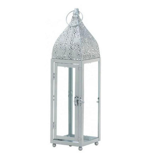 Silver Moroccan-Style Candle Lantern - 15 inches - Giftscircle