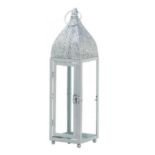 Silver Moroccan-Style Candle Lantern - 15 inches - Giftscircle