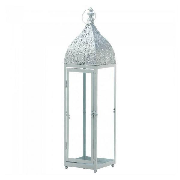 Silver Moroccan-Style Candle Lantern - 24 inches - Giftscircle