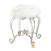 Silver Scrolled Vanity Stool with White Faux Fur - Giftscircle