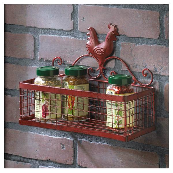 Single Basket Red Rooster Iron Wall Rack - Giftscircle
