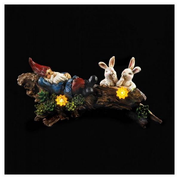 Sleeping Gnome with Rabbits Solar Light-Up Garden Decor - Giftscircle