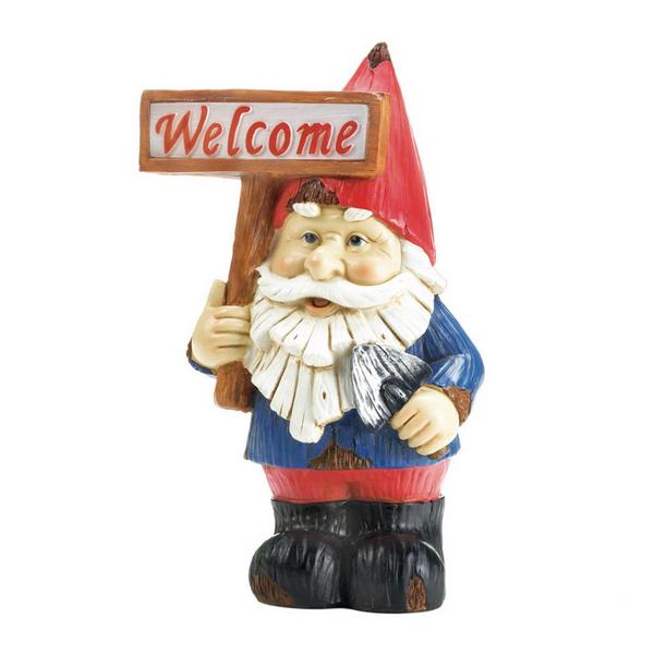Solar Light-Up Garden Gnome with Welcome Sign - Giftscircle