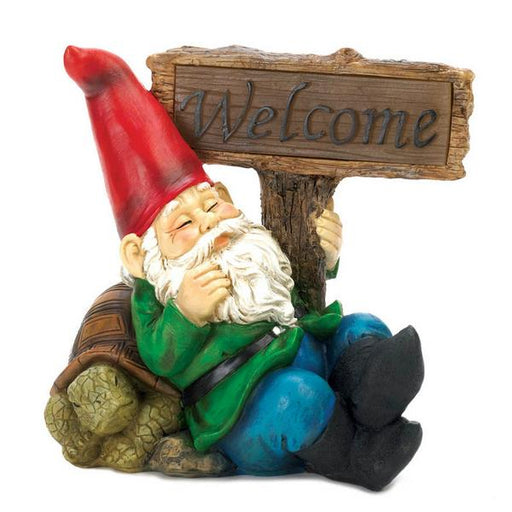 Solar Light-Up Welcome Garden Gnome and Turtle - Giftscircle