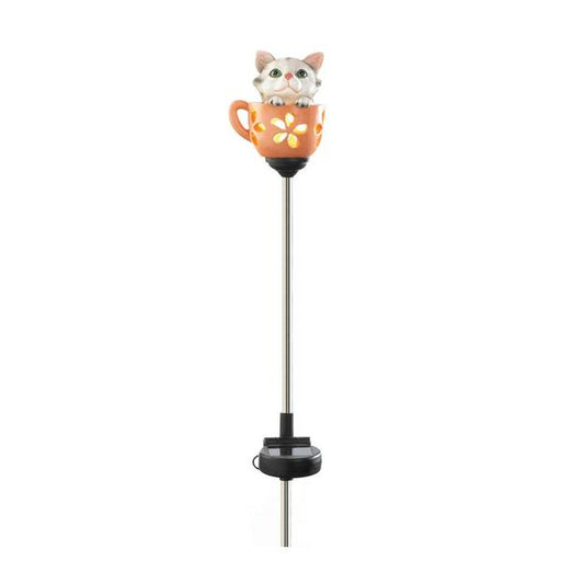 Solar Lighted Garden Stake - Kitten in a Tea Cup - Giftscircle