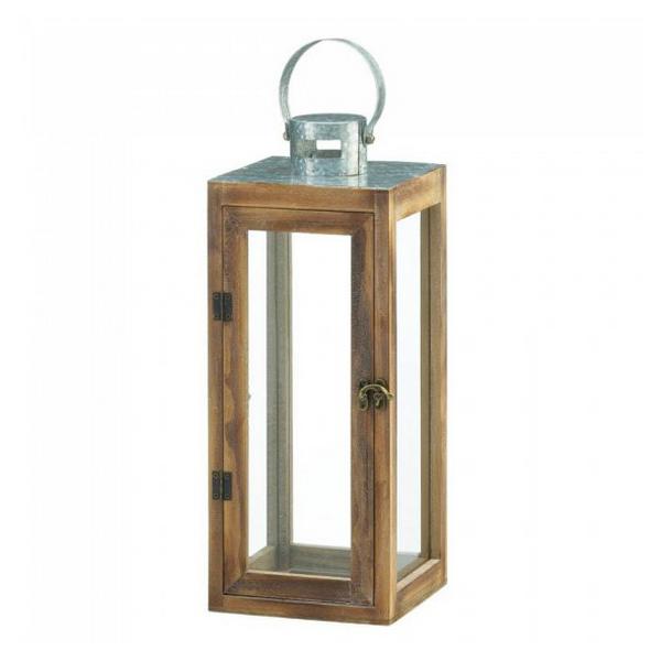 Square Wood Candle Lantern with Metal Top - 16 inches - Giftscircle
