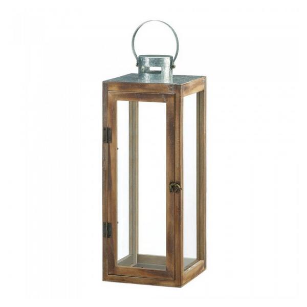 Square Wood Candle Lantern with Metal Top - 19.5 inches - Giftscircle