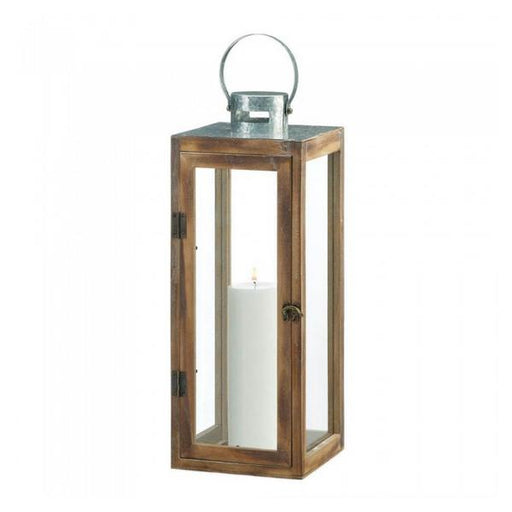 Square Wood Candle Lantern with Metal Top - 19.5 inches - Giftscircle