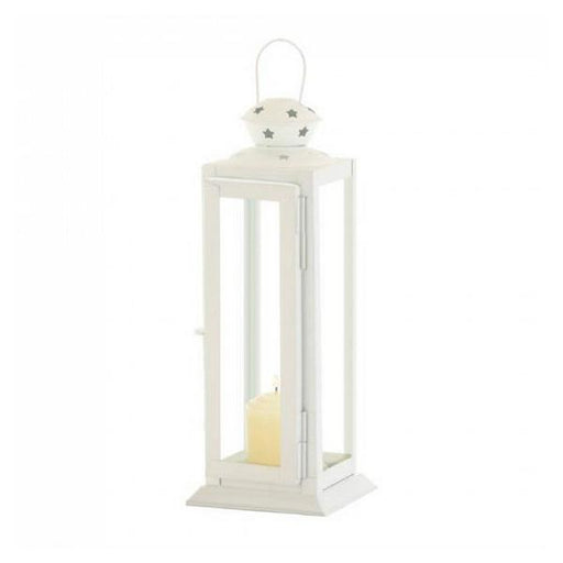 Star Cutouts White Square Candle Lantern - 10.5 inches - Giftscircle
