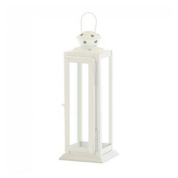 Star Cutouts White Square Candle Lantern - 10.5 inches - Giftscircle
