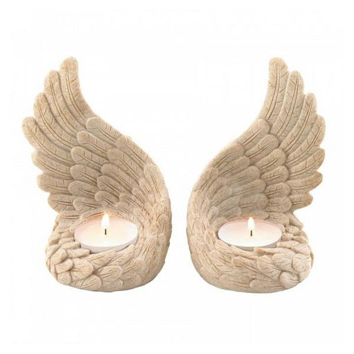 Stone-Look Angel Wings Tealight Candle Holder Set - Giftscircle