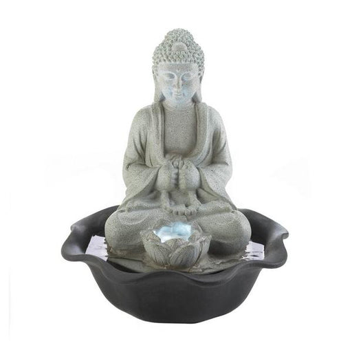 Stone-Look Buddha and Lotus Lighted Tabletop Water Fountain - Giftscircle
