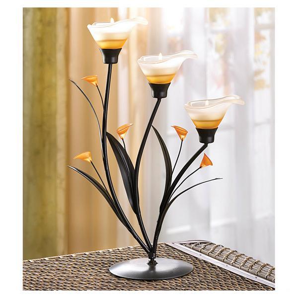 Three-Blossom Amber Lily Candle Holder - Giftscircle