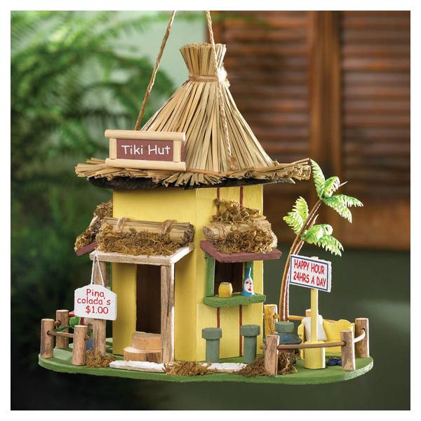 Tiki Hut Bar Thatched-Roof Bird House - Giftscircle