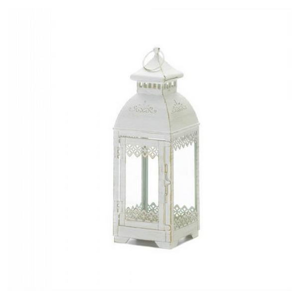 Victorian Style Square White Candle Lantern - 13 inches - Giftscircle