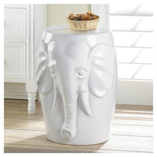 White Ceramic Elephant Decorative Side Table - Giftscircle