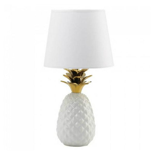 White Pineapple Lamp with Gold Leaves - Giftscircle