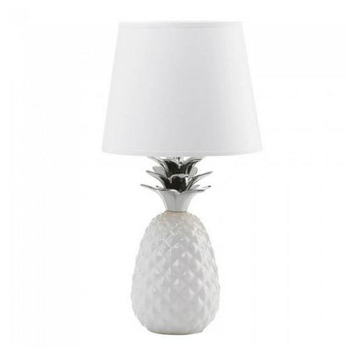 White Pineapple Lamp with Silver Leaves - Giftscircle