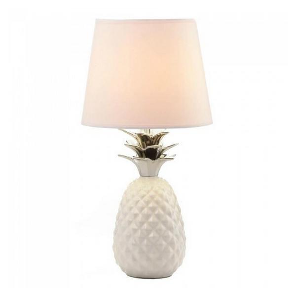 White Pineapple Lamp with Silver Leaves - Giftscircle