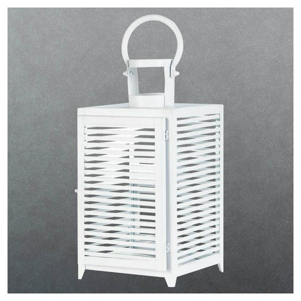 White Slatted Candle Lantern - 15 inches - Giftscircle