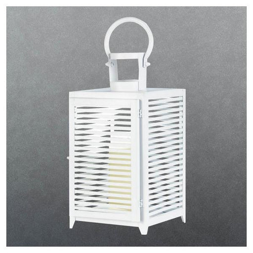 White Slatted Candle Lantern - 15 inches - Giftscircle