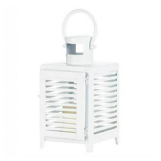 White Slatted Candle Lantern - 9.5 inches - Giftscircle