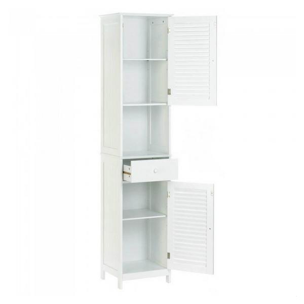 White Slatted Tall Slim Storage Cabinet - Giftscircle