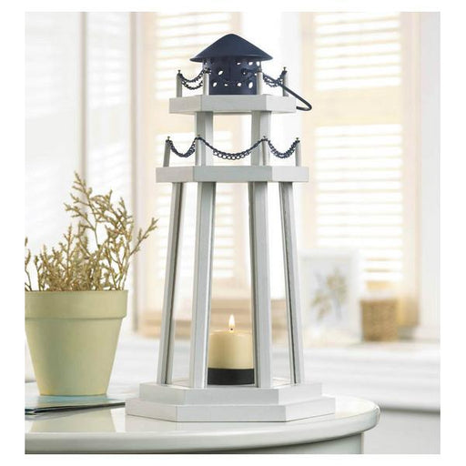 White Wood Lighthouse Candle Lantern - Giftscircle