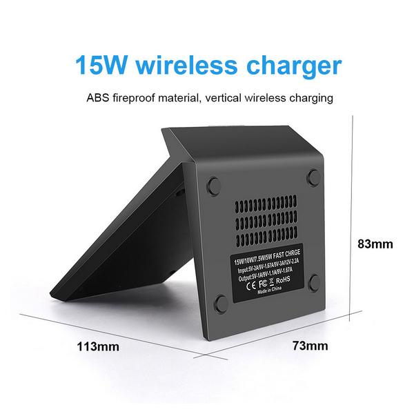 Wireless fast Phone Charger vertical (15W) - Black - Giftscircle
