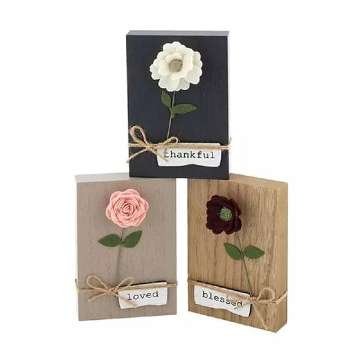 Wood Block Signs with Felt Flowers - Giftscircle