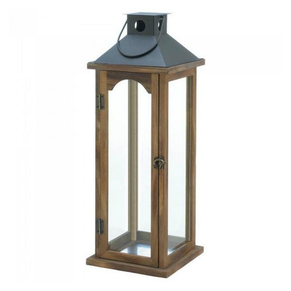 Wood Candle Lantern with Metal Pyramid Top - 22 inches - Giftscircle