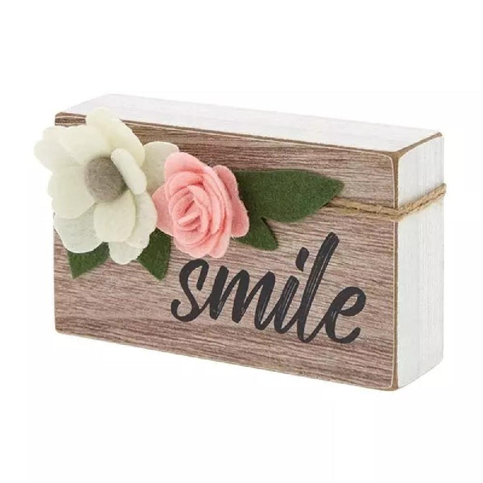 Wood Mini-Block Sign with Felt Flowers - Giftscircle