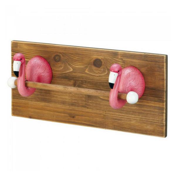 Wood Plank Tropical Flamingos Towel Bar - Giftscircle