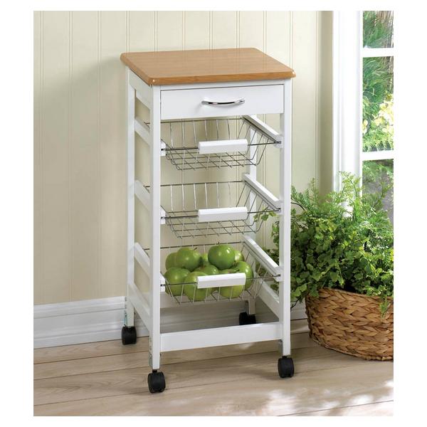 Wood-Top Kitchen Cart with Baskets - Giftscircle
